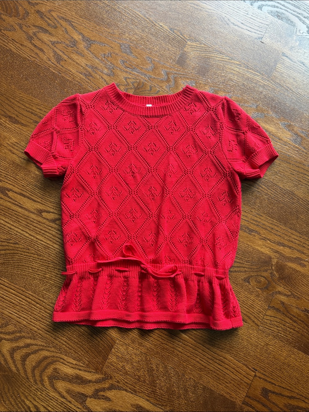 French Girl Red Knit Peplum Top